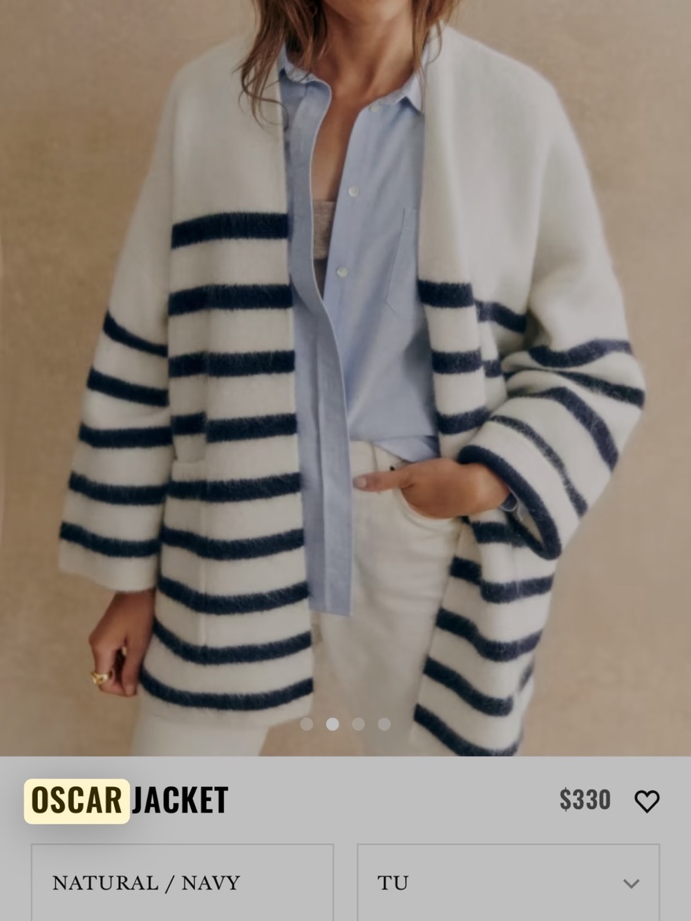 Sezane Oscar Jacket Natural / Navy - Size TU